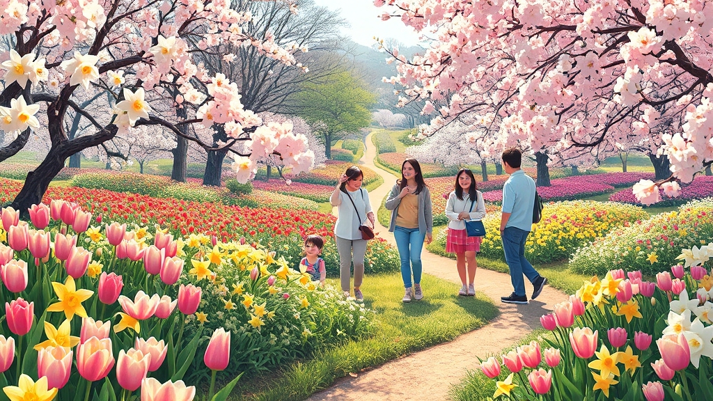 축제 주요 볼거리와 개화 현황 (illustration 스타일)