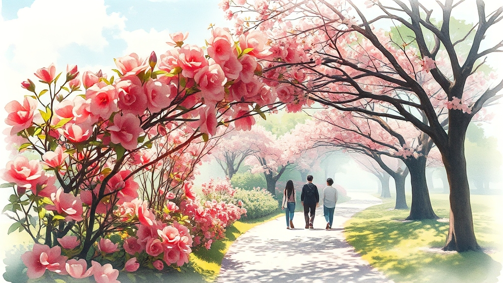 수목원 내 추천 산책 코스 (watercolor 스타일)
