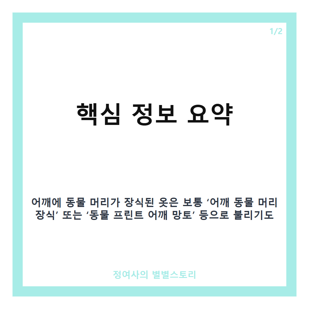 어깨 동물 머리 장식 옷 핵심 명칭과 특징 정리 카드뉴스 1