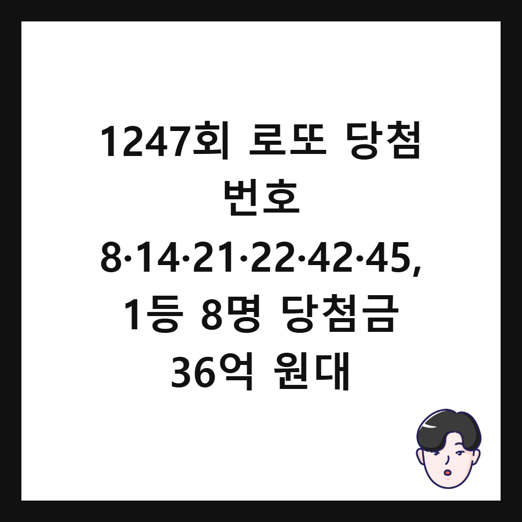 1247회 로또 당첨 번호 8·14·21·22·42·45, 1등 8명 당첨금 36억 원대