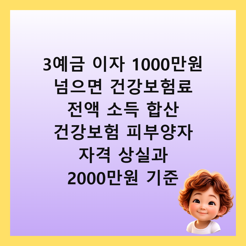 3예금 이자 1000만원 넘으면 건강보험료 전액 소득 합산 건강보험 피부양자 자격 상실과 2000만원 기준 차이점 분석